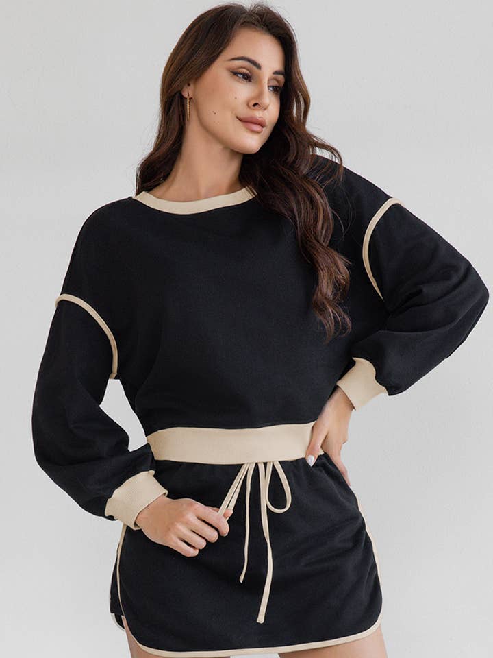 LA Society - Vente Ensemble haut et jupe - Femme - Ensemble pull ample contrasté et jupe à lacets3