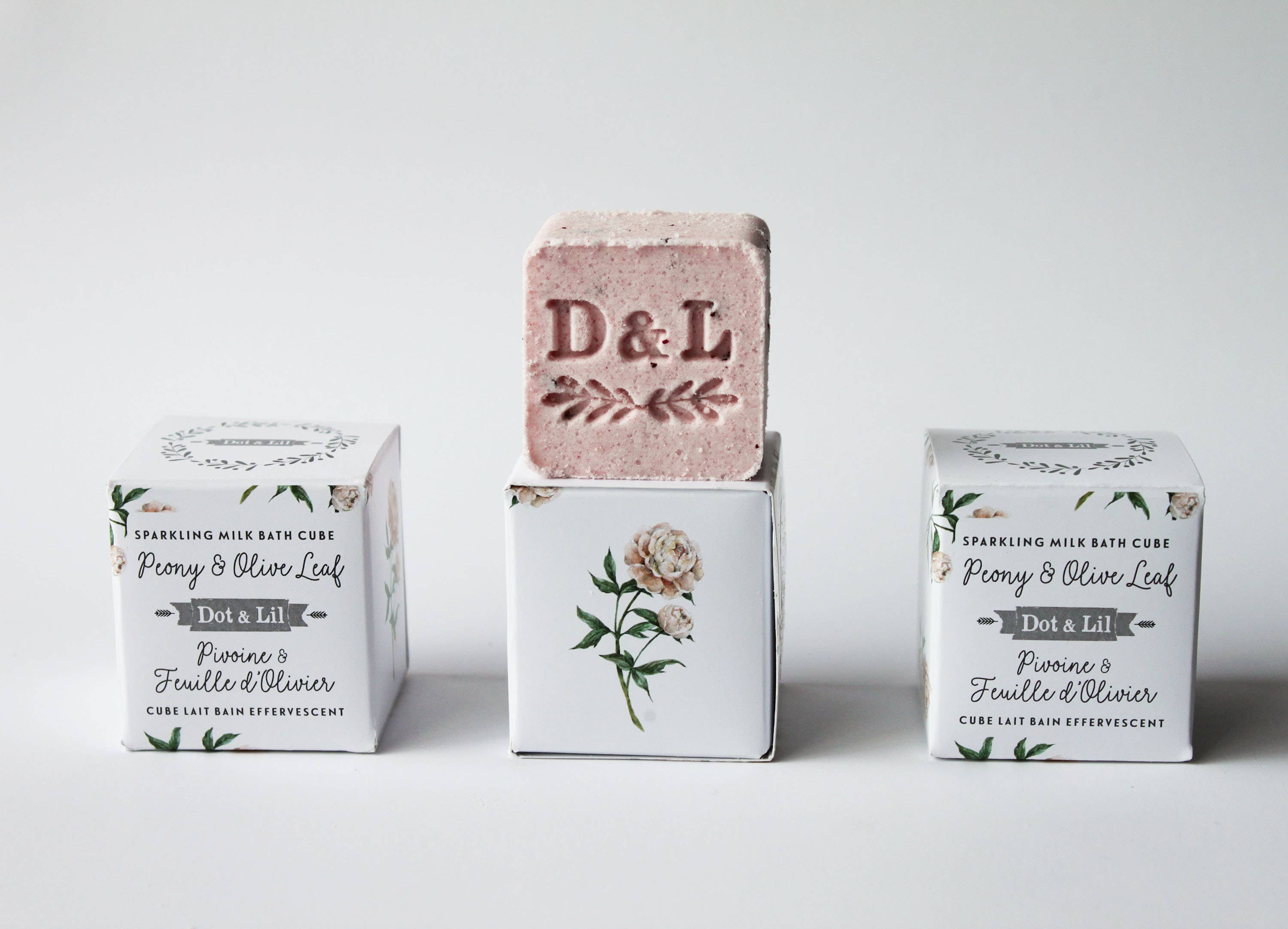 Dot & Lil - Vente Bombe de bain/poudre effervescente pour le bain - Cube de bain au lait mousseux de pivoine et feuille d'olive1
