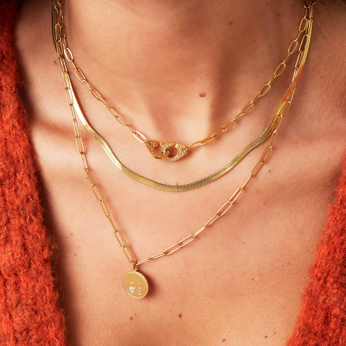 SHINE BUY - Wholesale Pendant/Charm Necklace - Stainless steel double necklace love2