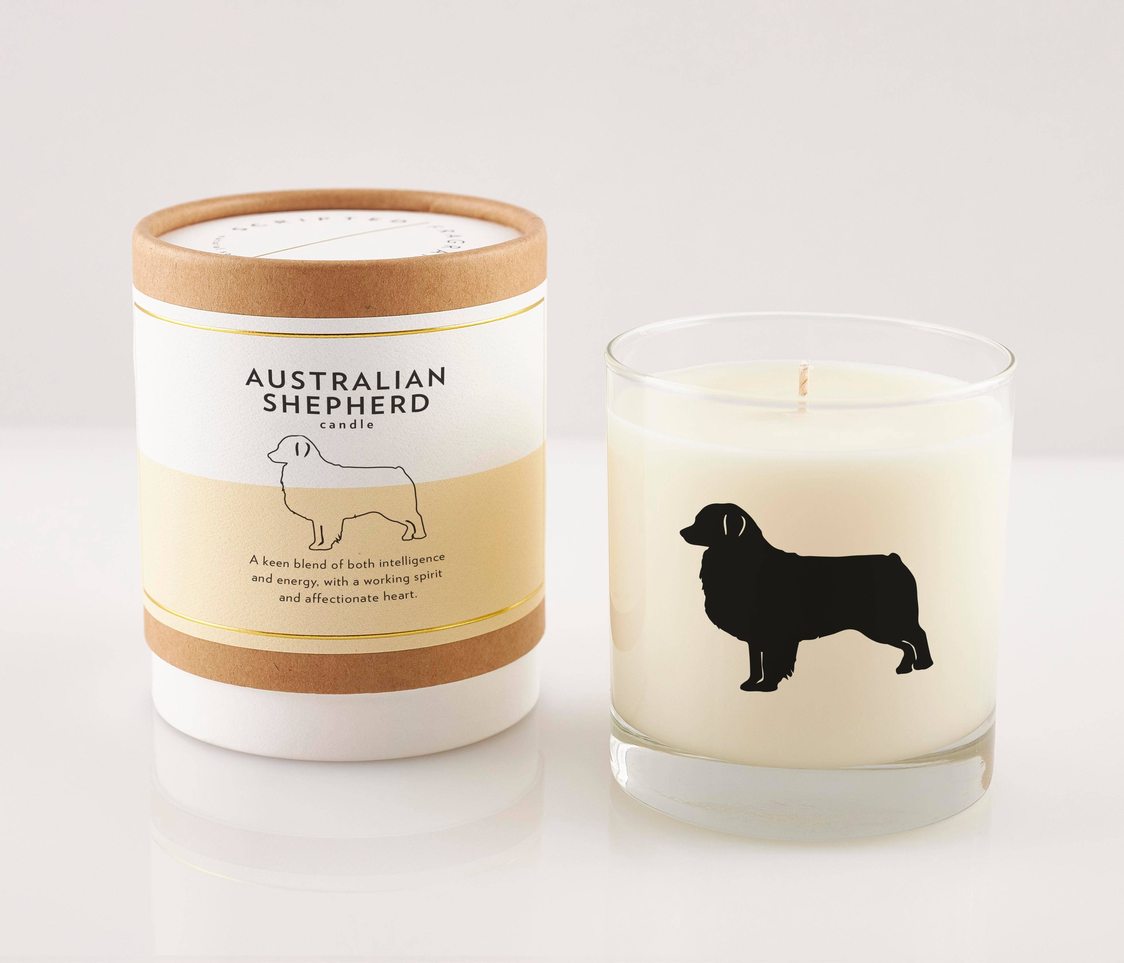 Scripted Fragrance - Wholesale Jar/Filled Candle - Australian Shepherd Dog Soy Candle in Drinking Glass