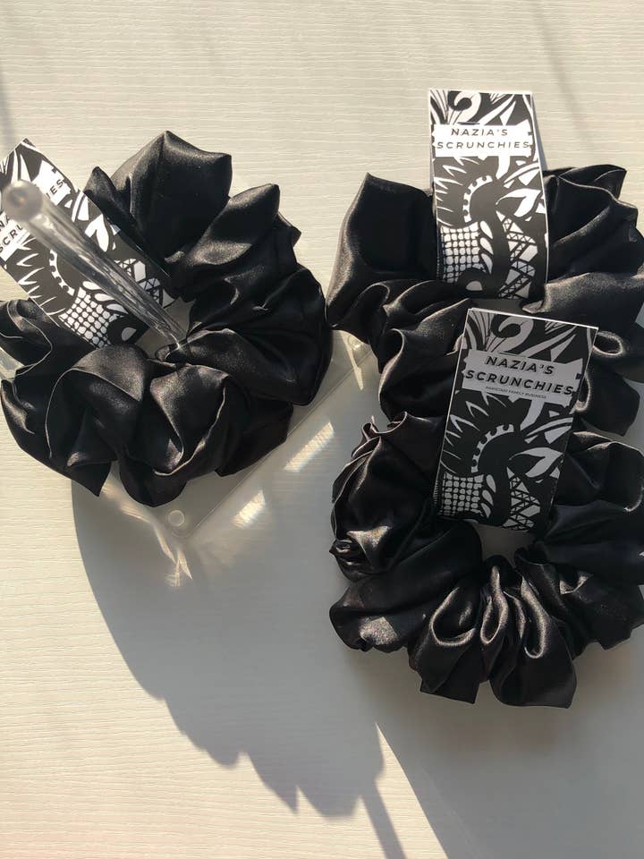 Black Oversized Satin Scrunchie for wholesale by Nazia's Scrunchies