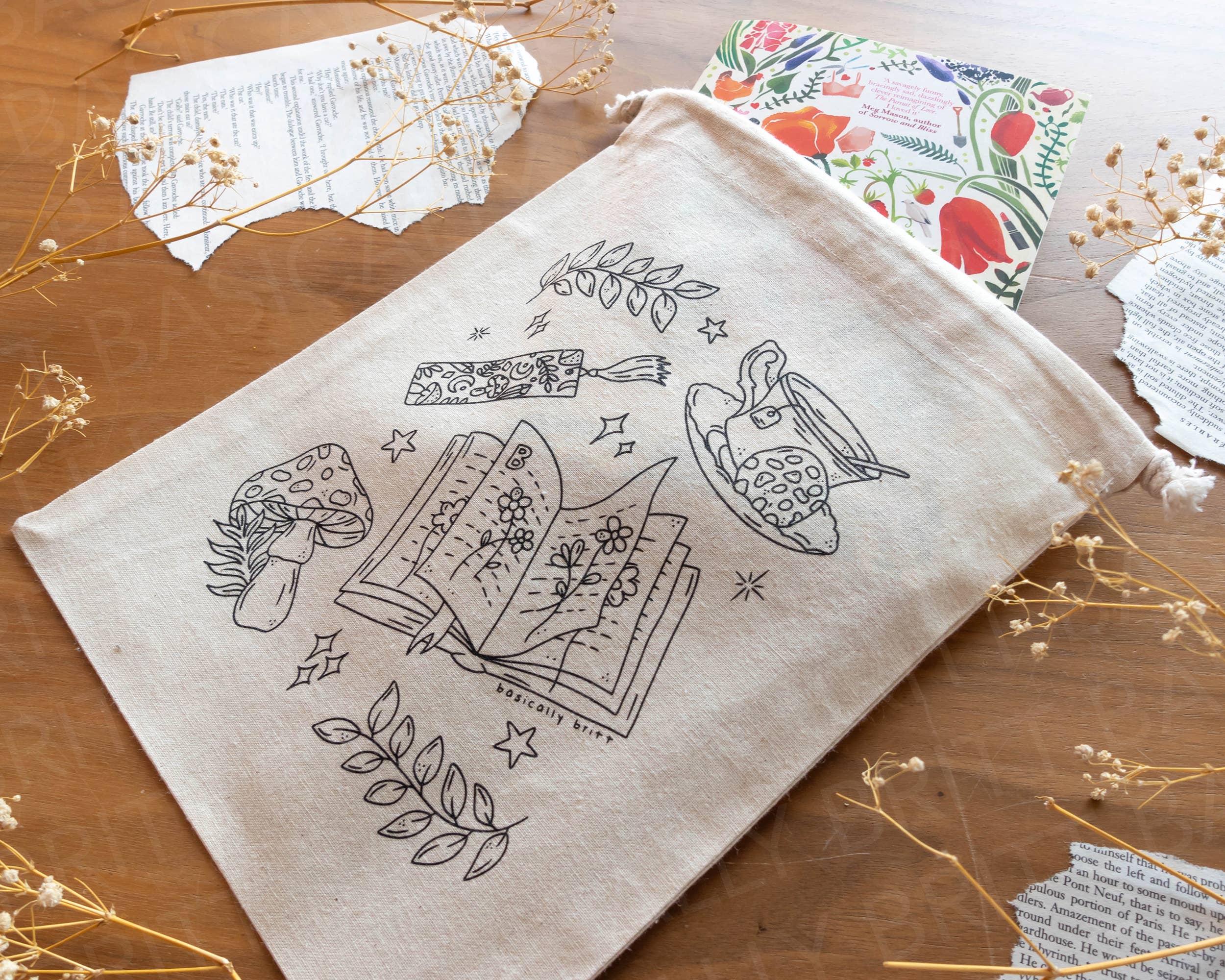 Basically Britt - Vendita all'ingrosso Reggilibro - Copri libri in cotone 100% con coulisse - design Boeketachtige Krabbels2