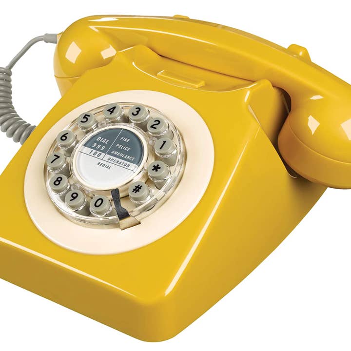 Wild Wood Gifts – wholesale Dekorativt bordsobjekt – Retro 746 Telefon på engelska senap