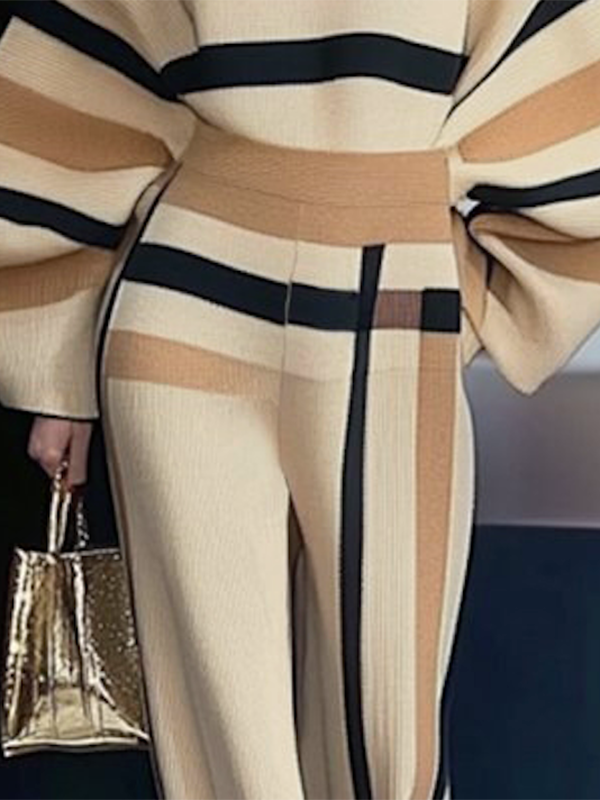 KHAKI Loose Wide Leg Striped Casual Pants Bottoms Trousers for wholesale on Faire3