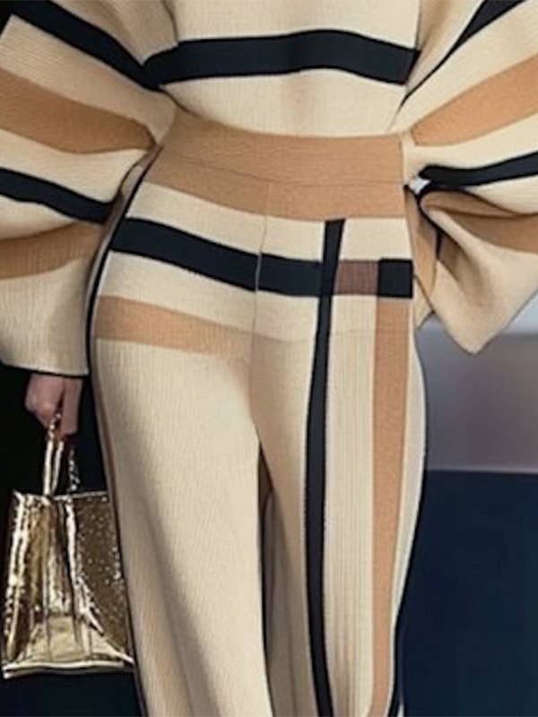 KHAKI Loose Wide Leg Striped Casual Pants Bottoms Trousers for wholesale on Faire3