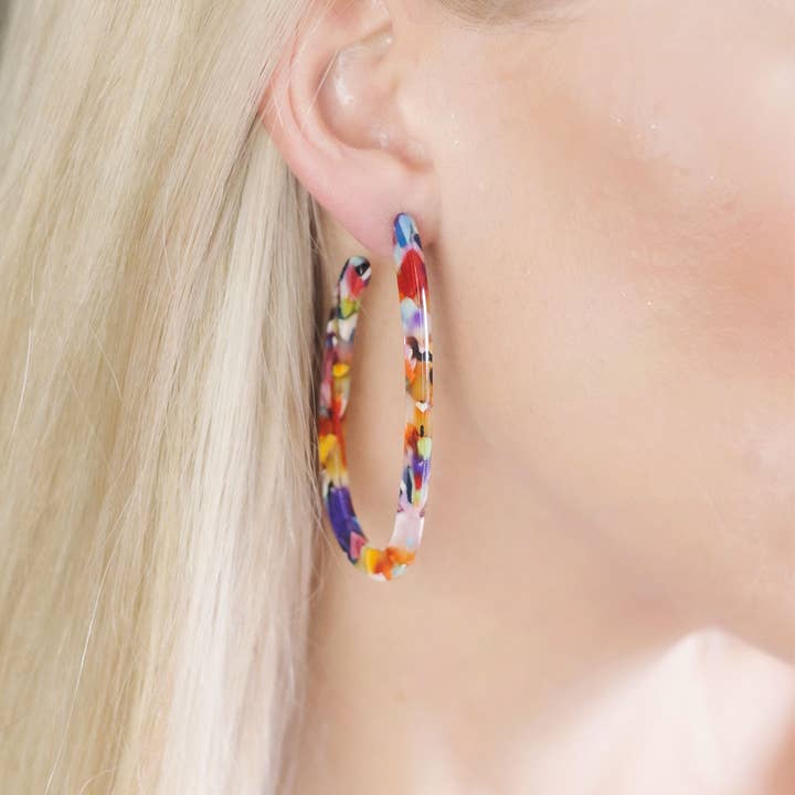 Rainbow Tortoiseshell Large U Shaped Hoop Earrings for wholesale by Amber & Orange