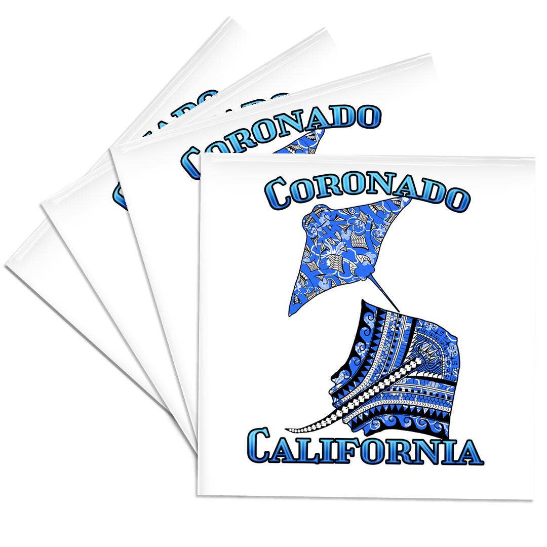 3dRose - Venta al por mayor Posavasos - 3dRose, Manta raya tribal azul para cualquier vacación en Coronado, California, Posavasos0