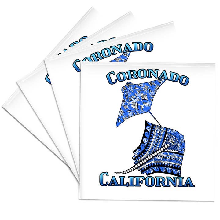 3dRose - Venta al por mayor Posavasos - 3dRose, Manta raya tribal azul para cualquier vacación en Coronado, California, Posavasos