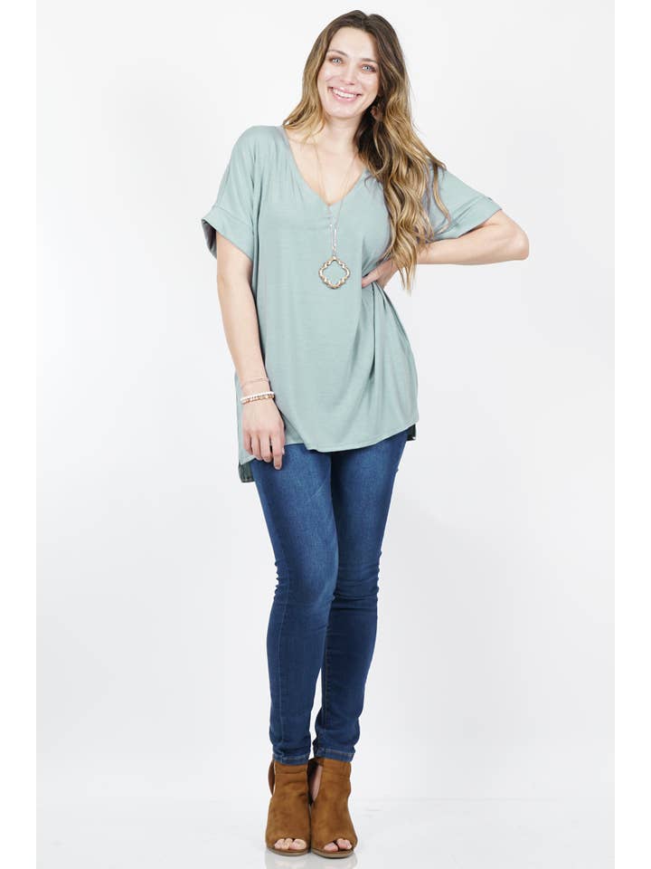 OLIVEMUSTARD `.Plus size V Neck Top w/ side-slit for wholesale on Faire16