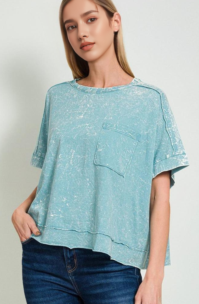 42POPS - Wholesale Knit Top - Women's - `.Washed Exposed Seam Oversized Tee16