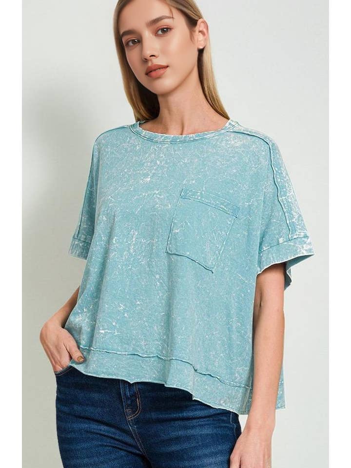 42POPS - Wholesale Knit Top - Women's - `.Washed Exposed Seam Oversized Tee16