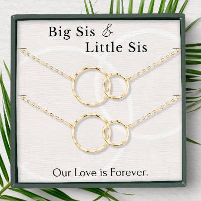 hope love shine - Venta al por mayor Juegos de joyas - Juego de collares para hermanas Big Sis Lil Sis, con forma de círculo entrelazado, regalo