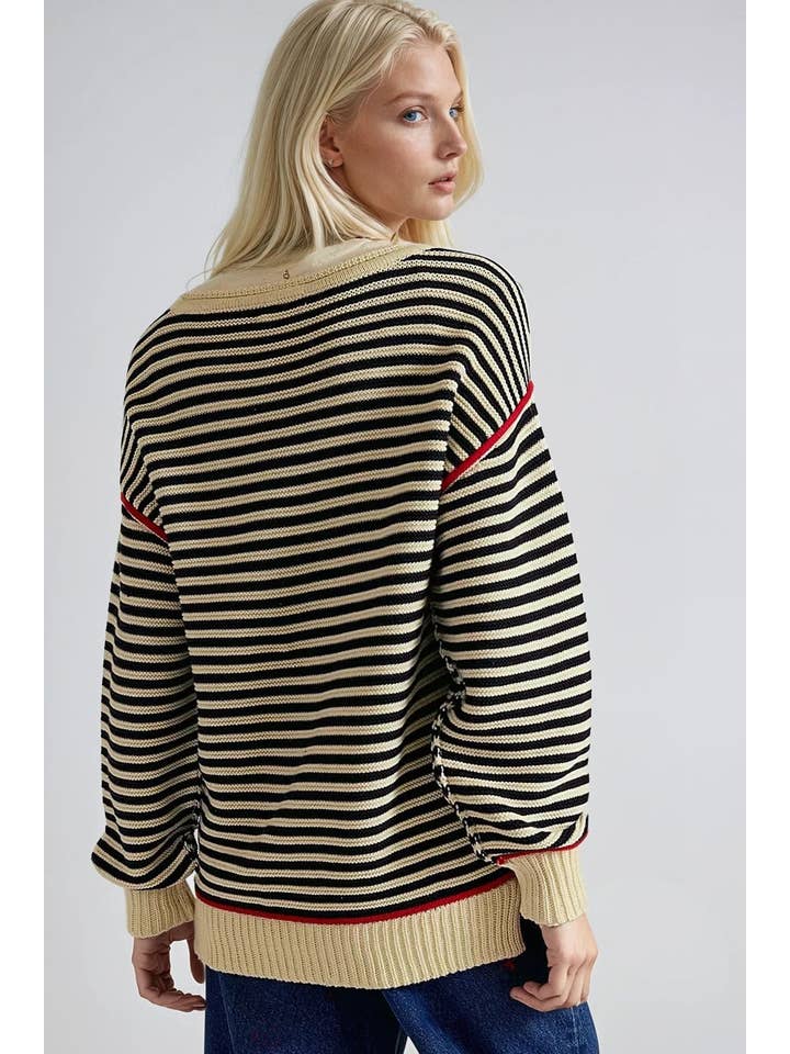 WISTERIA LANE - Wholesale Knit Sweater - Women's - STRIPED TEXTURED BOATNECK PULLOVER SWEATER W1582TIA2