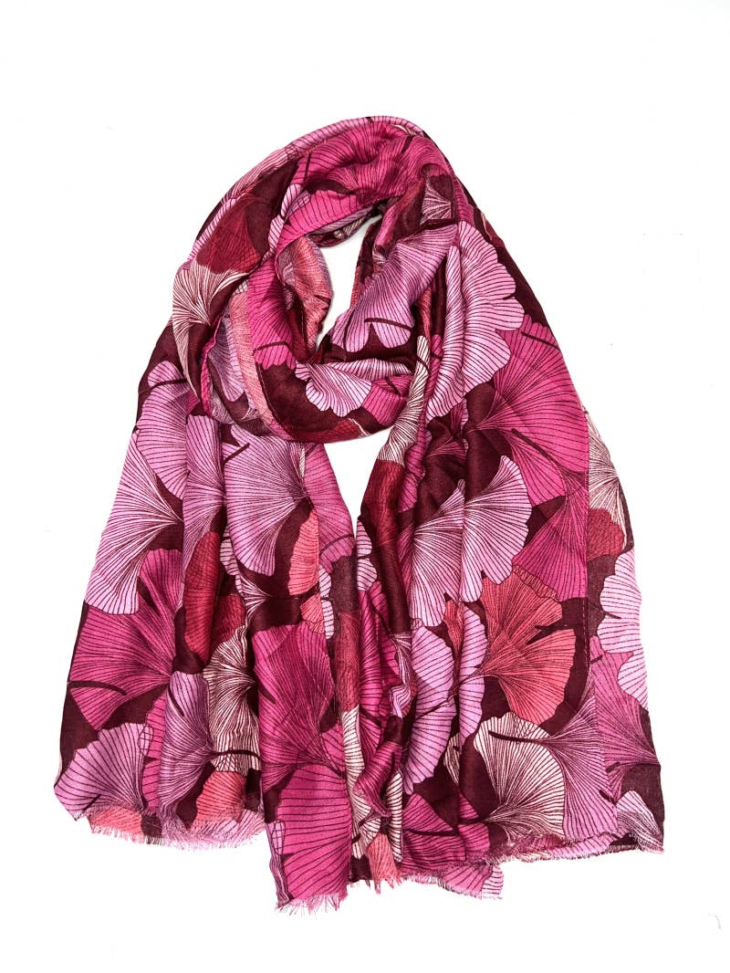 LINETA - Wholesale Scarf - Women's - HH-240 Ginkgo pattern printed scarf 0