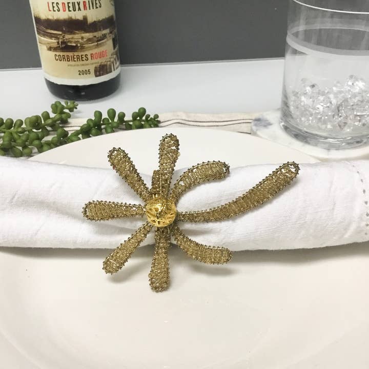 India Handicrafts Inc - Wholesale Napkin Ring - Golden Palm Tree Napkin Ring