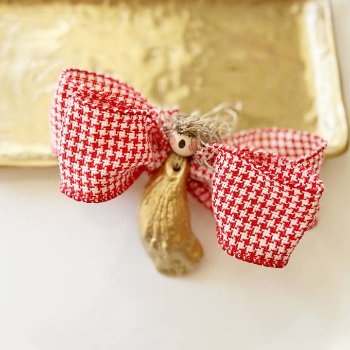 Oyster Angel Ornament - Rose & White Houndstooth for wholesale by The Painted Pearl