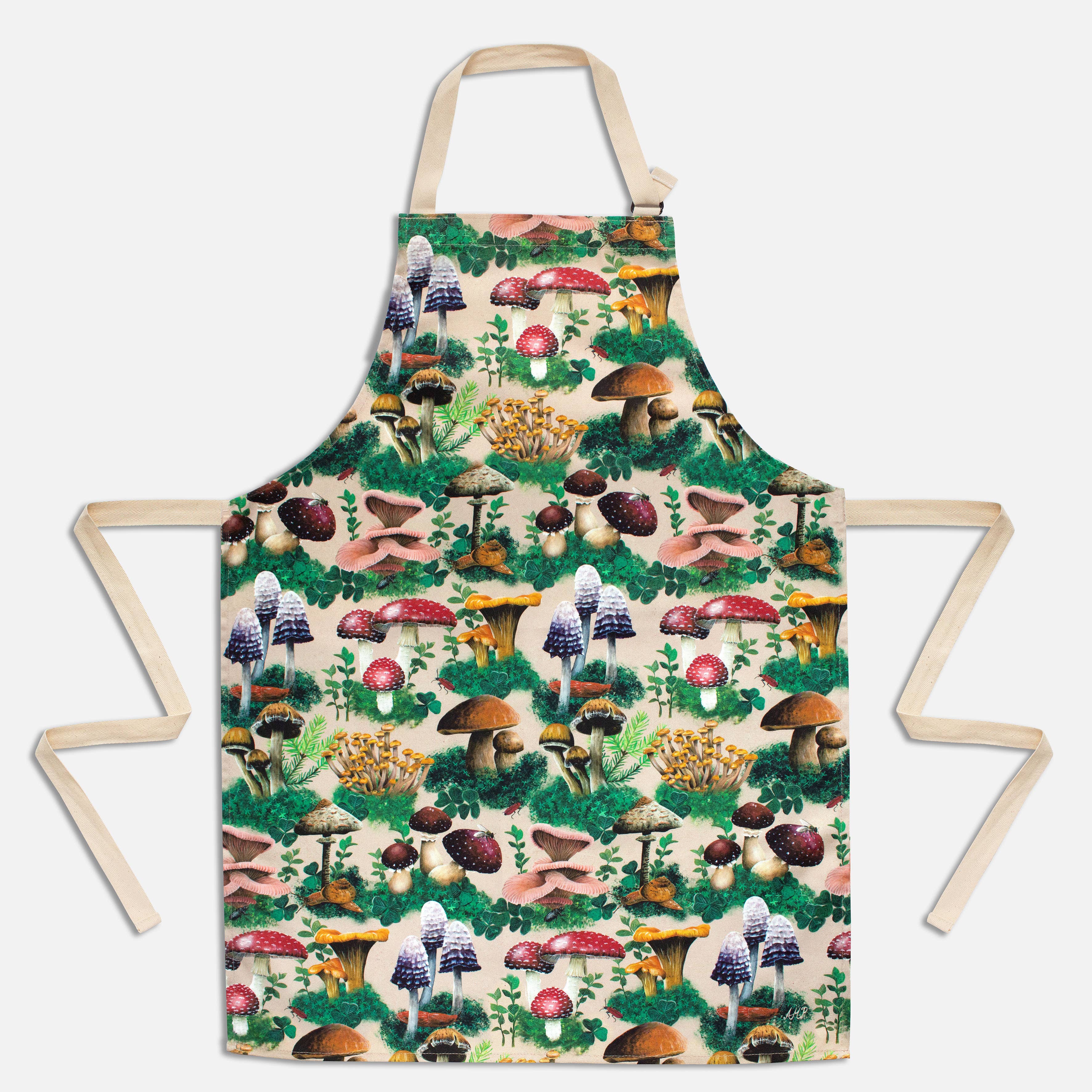 AMPellegrini Art & Design - Wholesale Apron - Adult apron with mushroom pattern / Printed fungi apron1