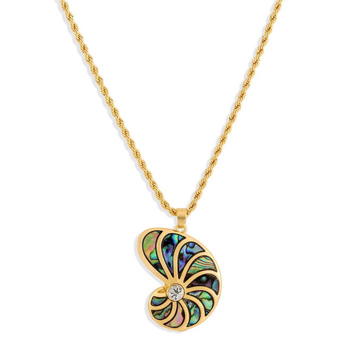 Abalone Snail Necklace With A White Zircon for wholesale by S&T Collections