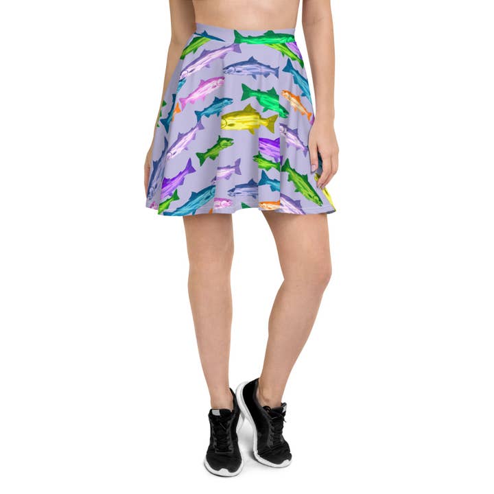 "Hé, je nage ici !" Jupe patineuse violette pour la vente par Celeste Addison Art