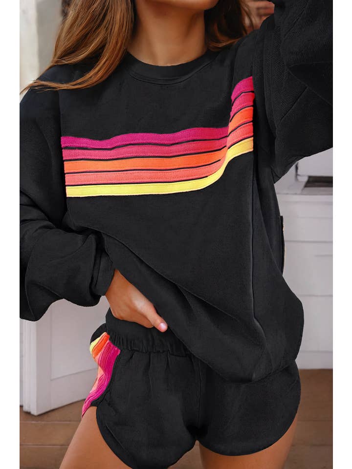 Little Daisy Closet - Wholesale Lounge Set - Women's - LDC Color Contrast Trim Long Sleeve Top and Shorts Set