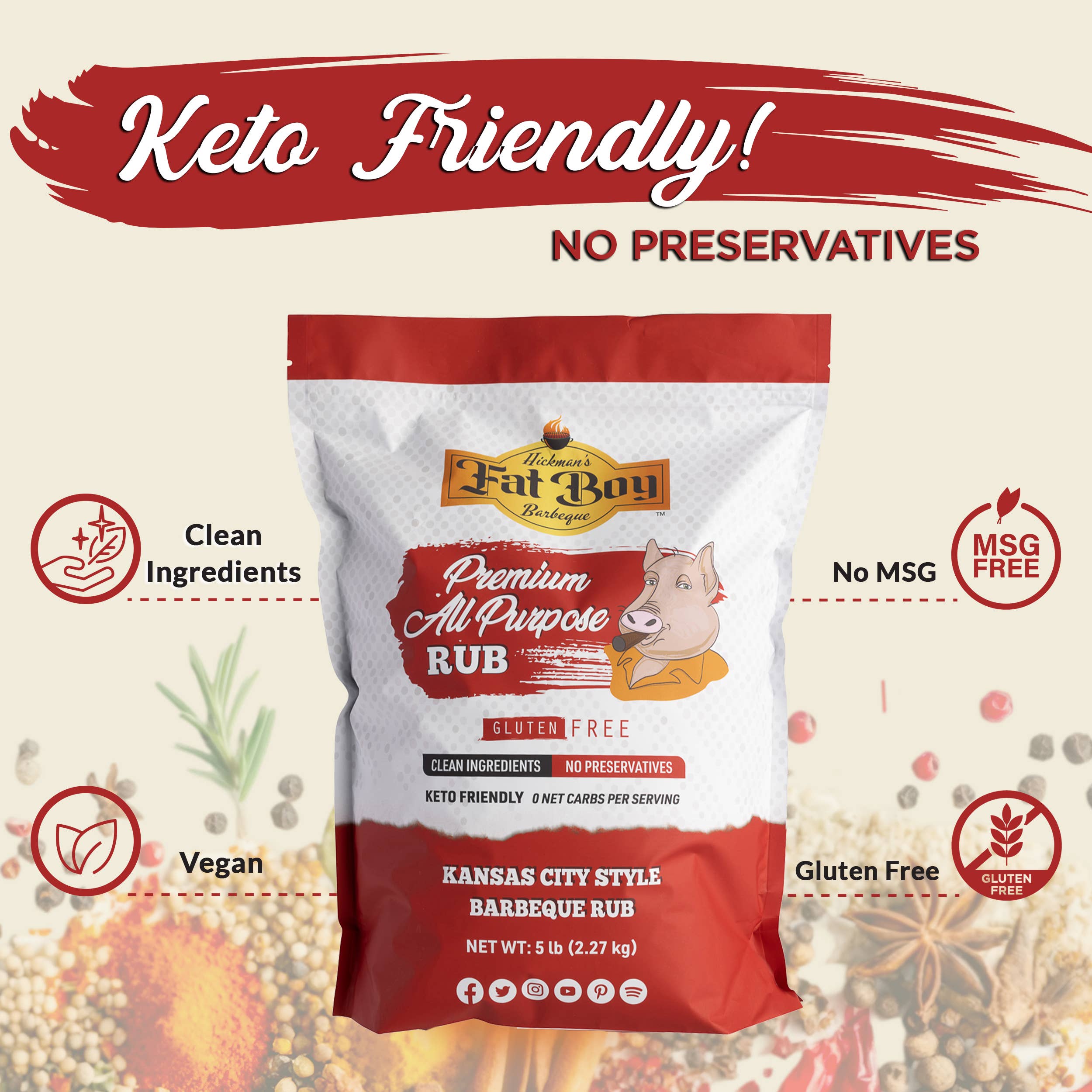 Fat Boy Natural BBQ & Hickman's BBQ - Wholesale Rub - Premium All Purpose Gluten Free Keto BBQ Rub - 5 lb5