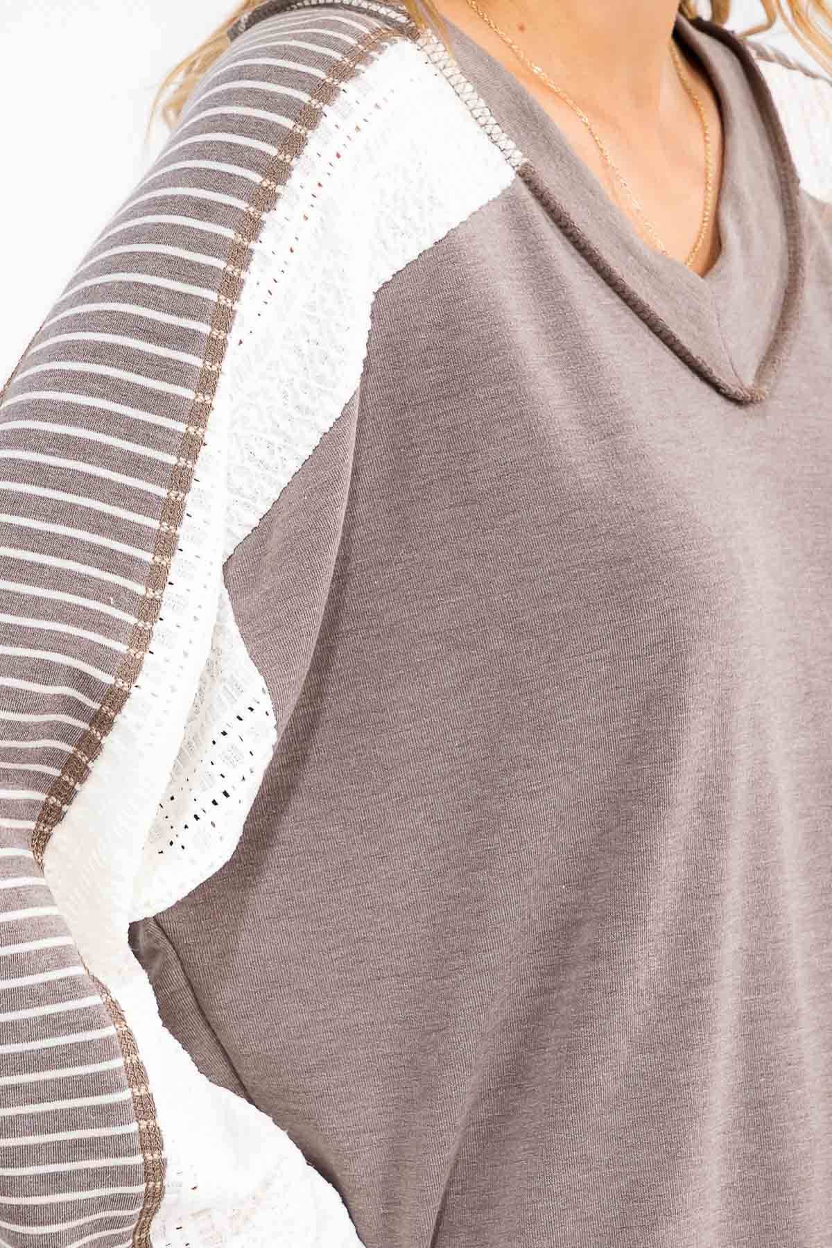 7th Ray – wholesale Stickad topp - Dam – [PLUS SIZE] Färgblock Virkad Spets Pullover Topp T5990XL-115