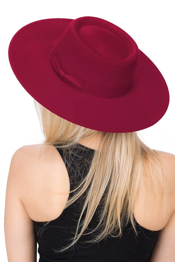 Cap Zone – wholesale Fedora - Dam – Wide Brim Bolero Faux Filt Pork Pie Crown Hat6