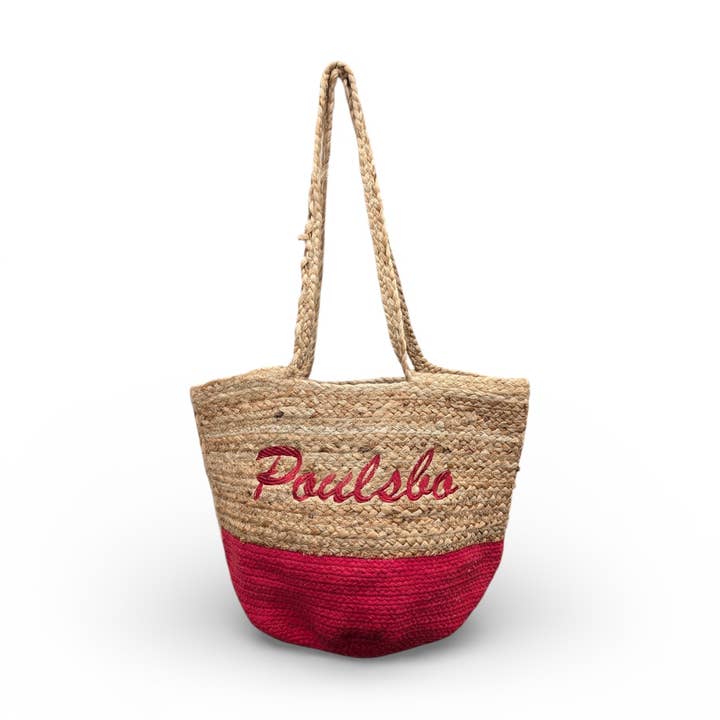 Red and Natural Jute Cotton Tote for wholesale by Chloe & Lex