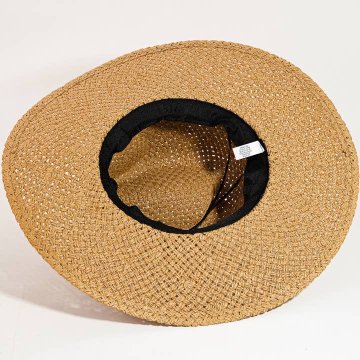 Collections by Fame Accessories - Wholesale Straw Hat - Women's - Fan Pattern Strap Straw Fedora Hat3