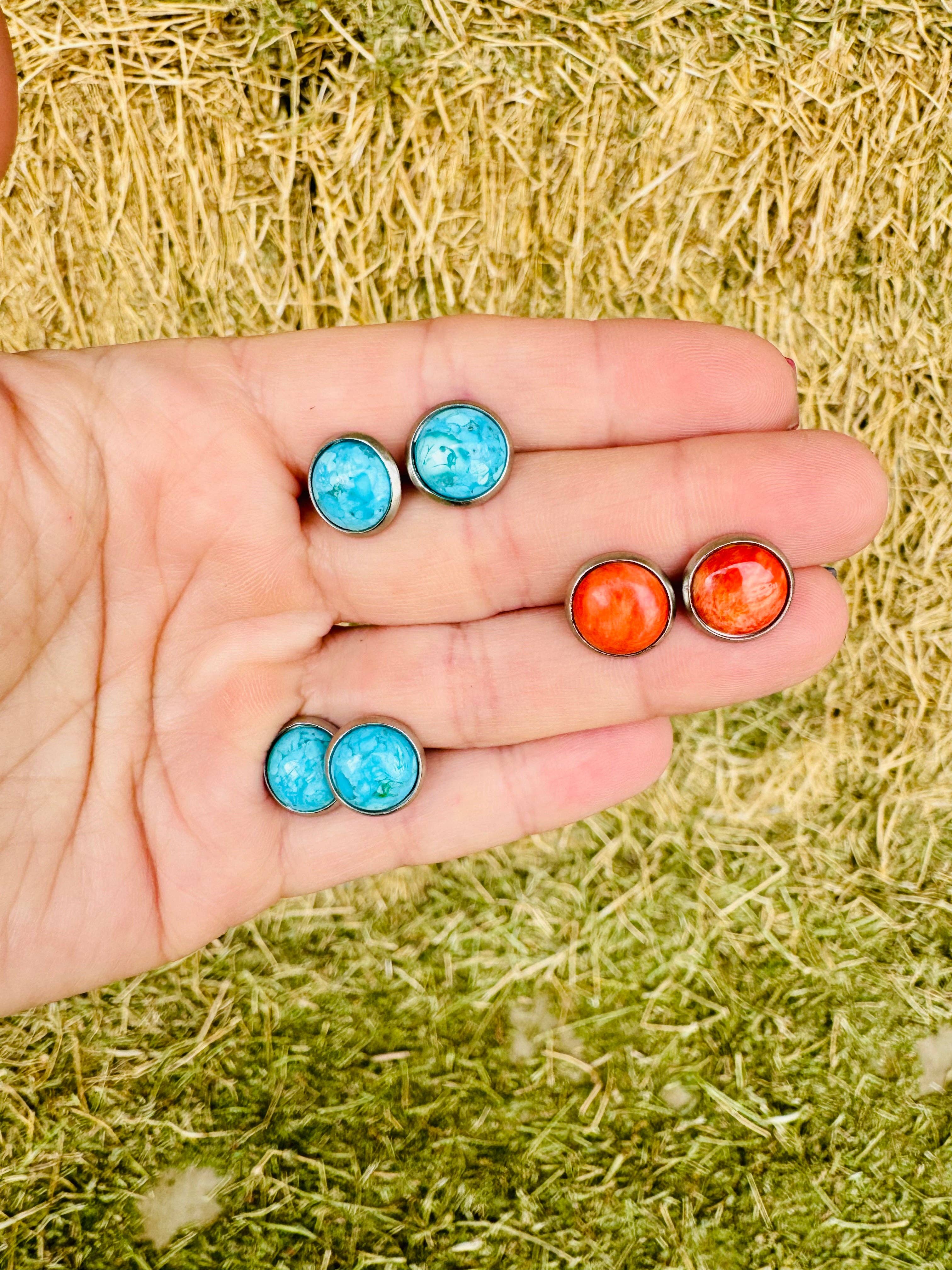 Wild Hancock Creations - Wholesale Stud/Post Earrings - Genuine Turquoise Stud Earring/Orange Spiny Oyster Earring3