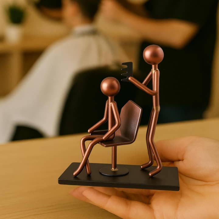 The Wine Savant / Khen Glassware – wholesale Decorative figurine – Handmade Hairdresser Metal Figurine, 4.25" 3