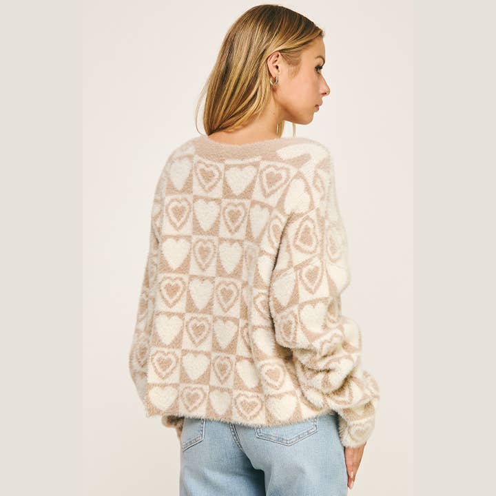 TANIV COZY HEART CHECK FUZZY CARDIGAN for wholesale on Faire6