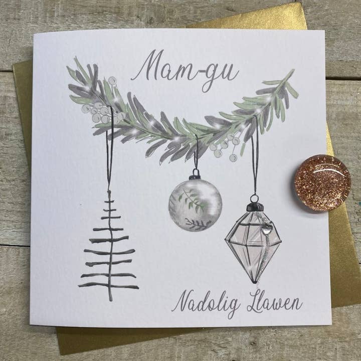 White Cotton Cards - Wholesale Christmas Decoration - Welsh Christmas - Mam-Gu Christmas Decorations (W-C23-70)