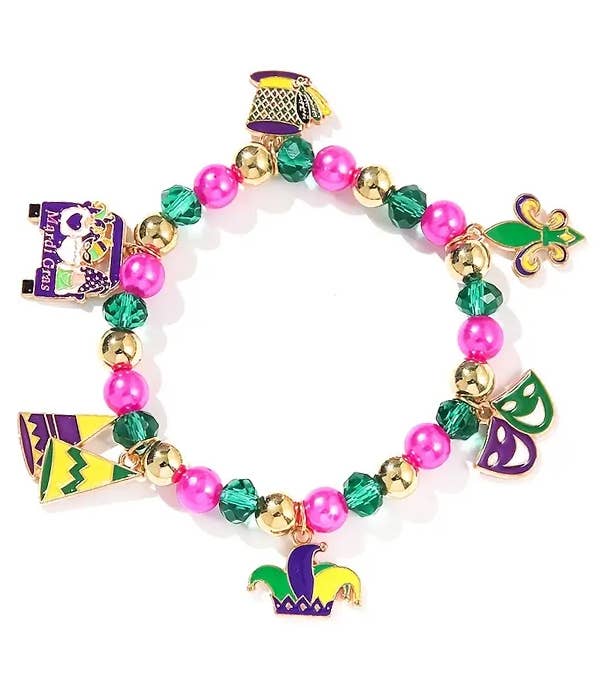 Wholesale C284 MARDI GRAS THEME MULTI CHARM STRETCH BRACELET