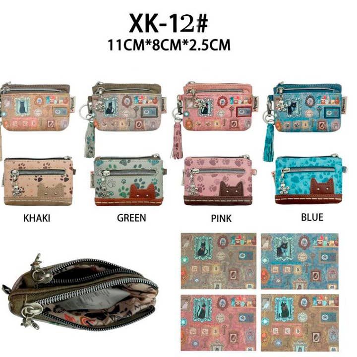 Portefeuille Sweet Candy avec motif chat et fermeture éclair à pompon pour la vente par Chenson & Gorett