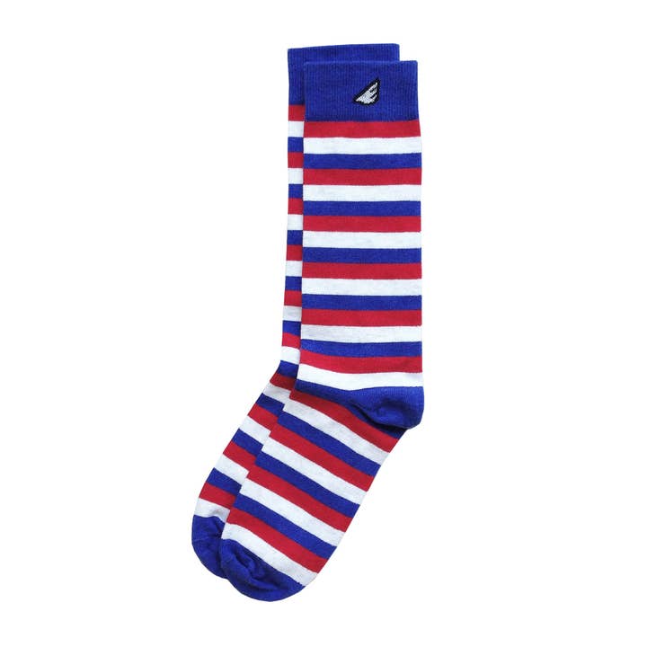 Jailbird - États-Unis. Robe de fabrication américaine rouge, blanche et bleue/chaussettes à rayures décontractées pour la vente par Boldfoot Socks