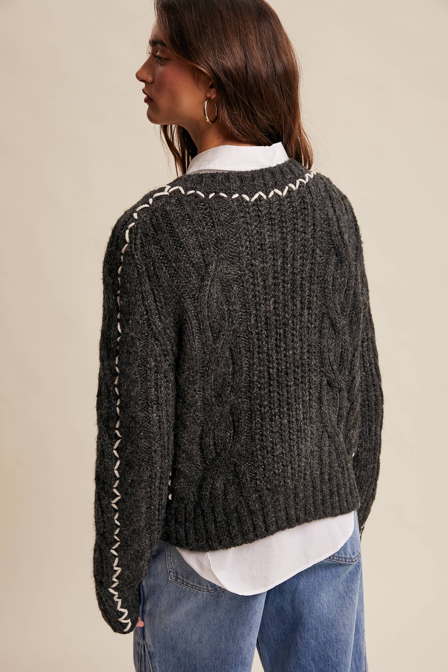 Listicle - Wholesale Knit Sweater - Women's - Contrast Stitch Cable Knit Sweater LSW1013 15