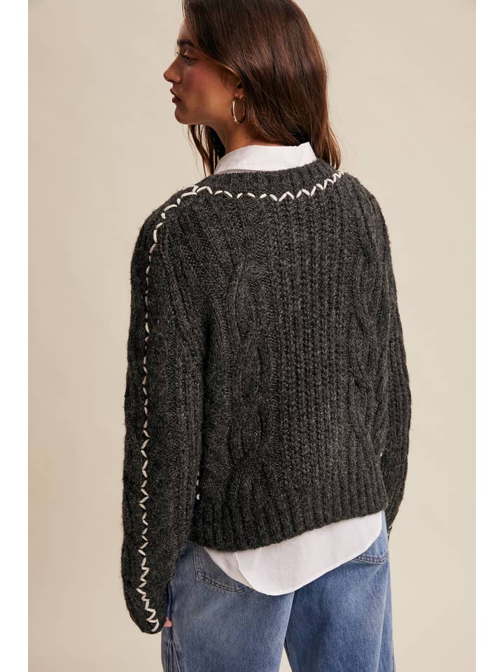 Listicle - Wholesale Knit Sweater - Women's - Contrast Stitch Cable Knit Sweater LSW1013 15