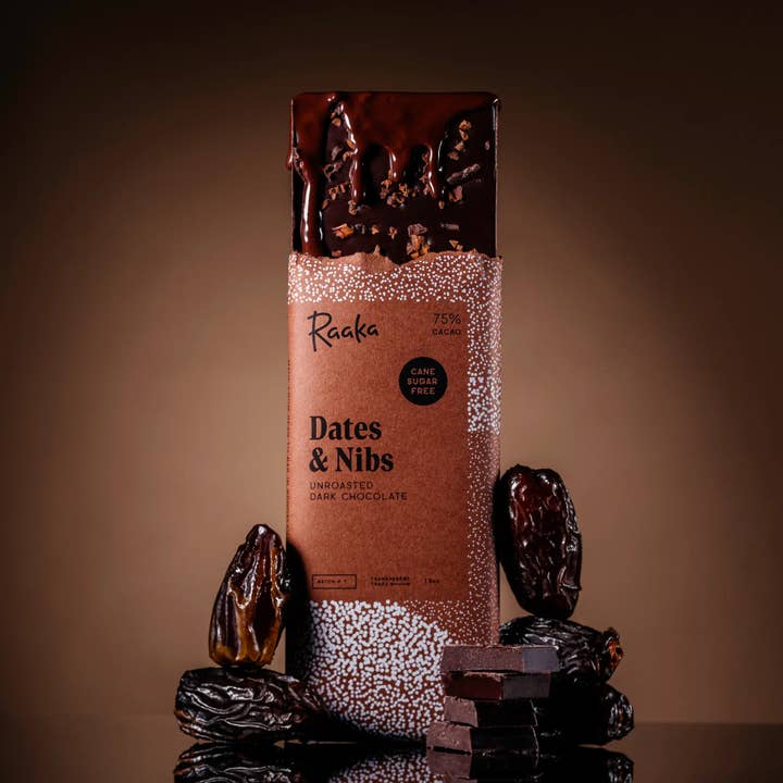Date & Nibs Chocolate Bar - Limited Edition, Cane Sugar Free for wholesale by Raaka Chocolate