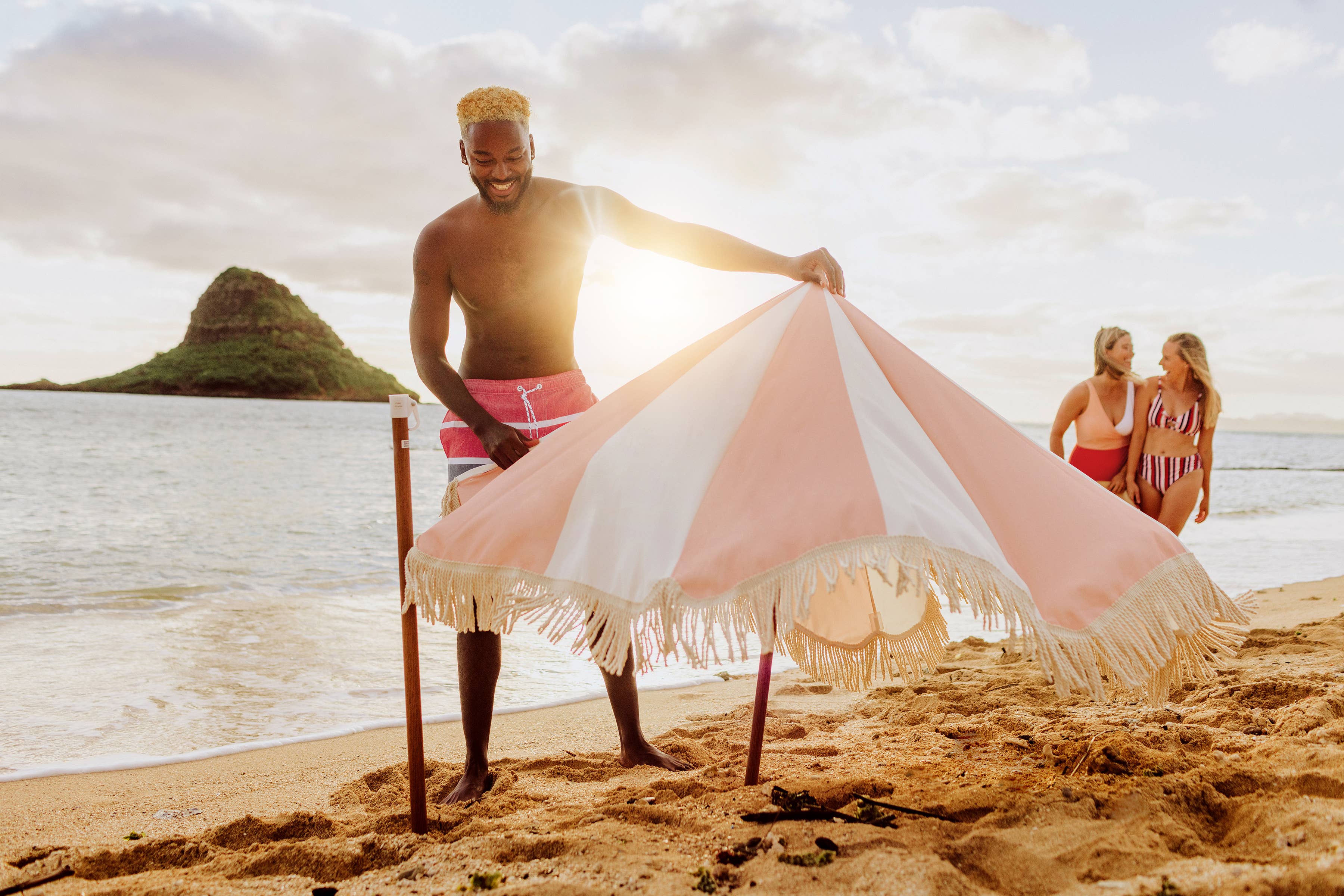 Beach State Summerland Beach Umbrella - Pink Salt Stripe for wholesale on Faire12