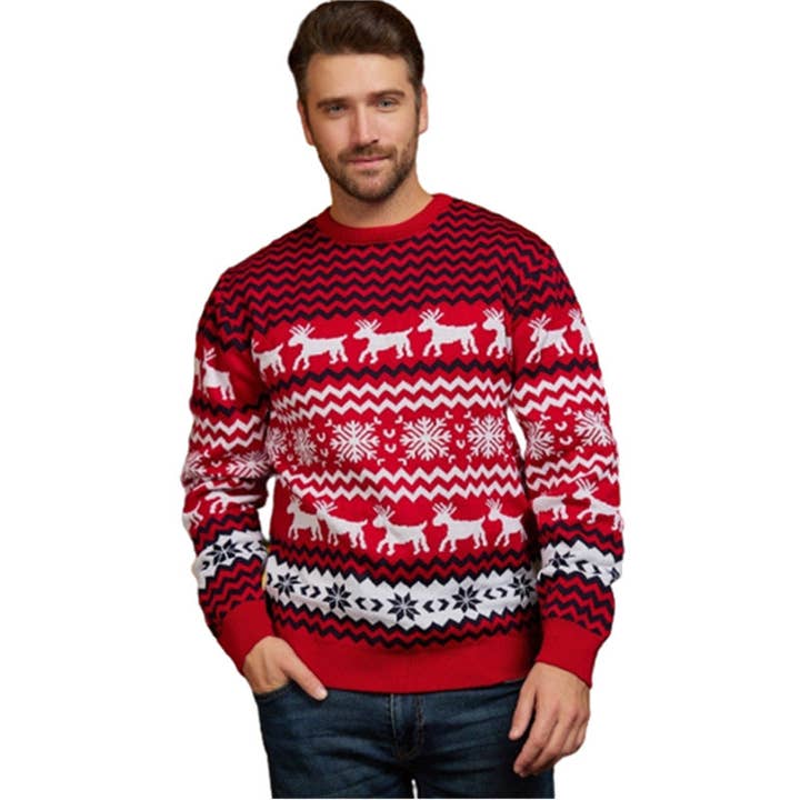 Masyal - Wholesale Knitted jumper – unisex - Couple Christmas Reindeer Jacquard Sweaters6