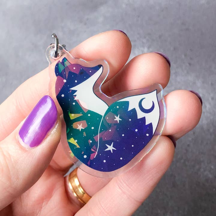 Fox keyring, double sided acrylic keychain. for wholesale by Anita Ivancenko