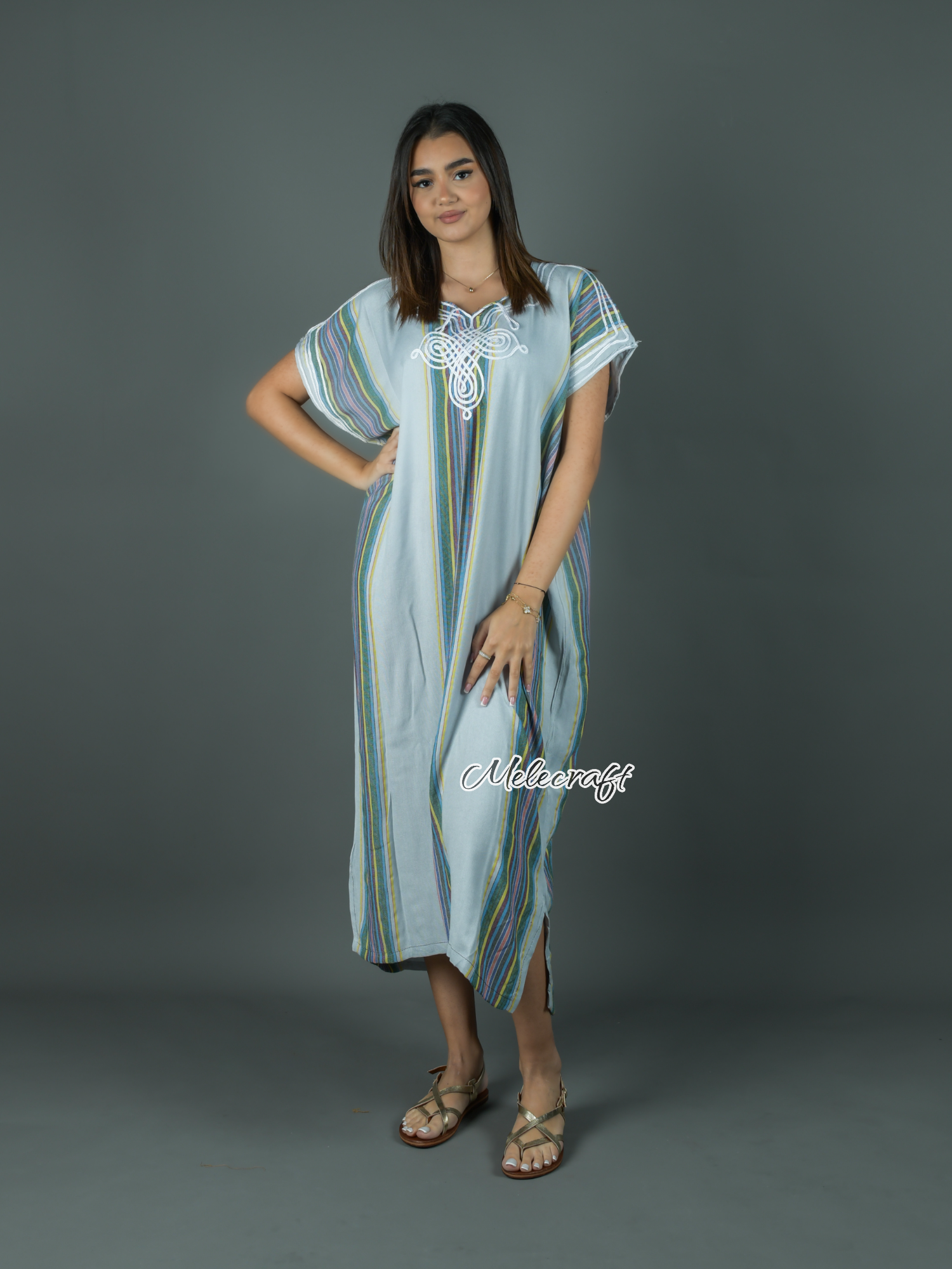 Melecraft - Wholesale Kaftan - Women's - Moroccan Striped Kaftan Dress for Women - Handmade Gandoura7
