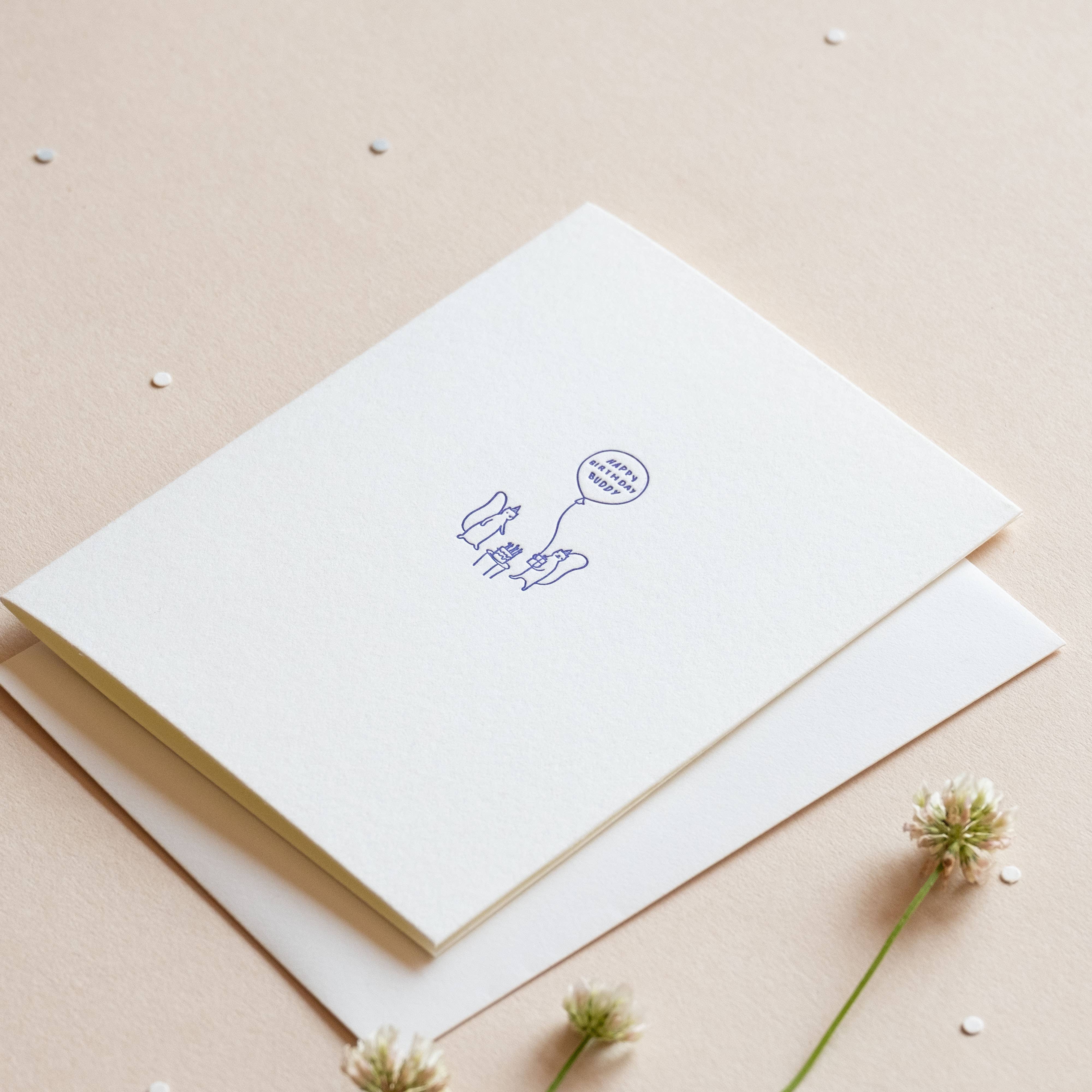 Homework Letterpress Studio – wholesale Birthday card – Birthday Buddy | Squirrel Friends | Lettepress Card2