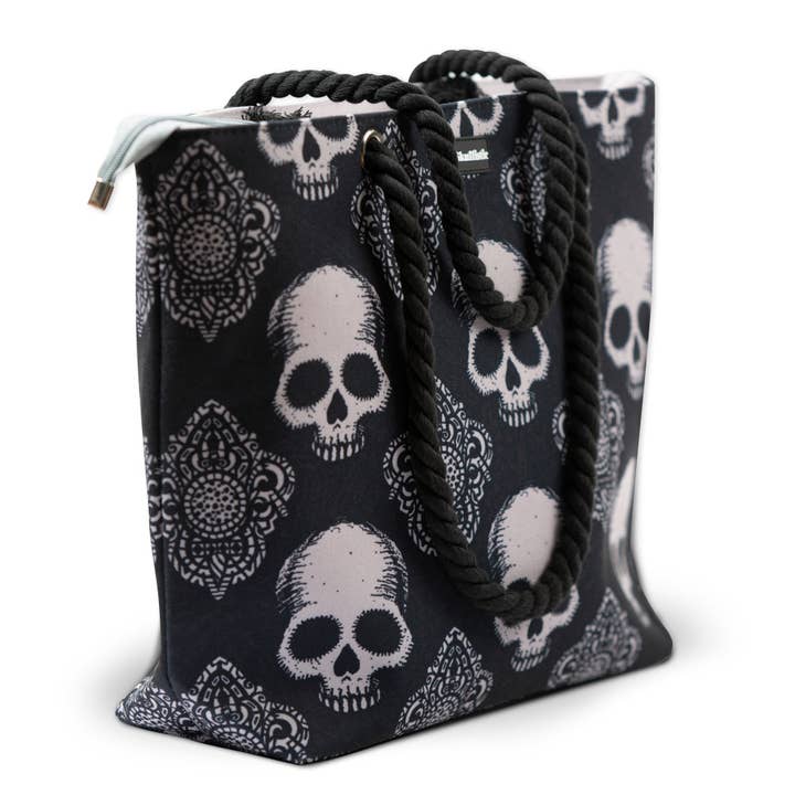 Zapps Clothing - Wholesale Beach Bag - Skullistic Gothic Black Skull Shoulder Beach Bag4