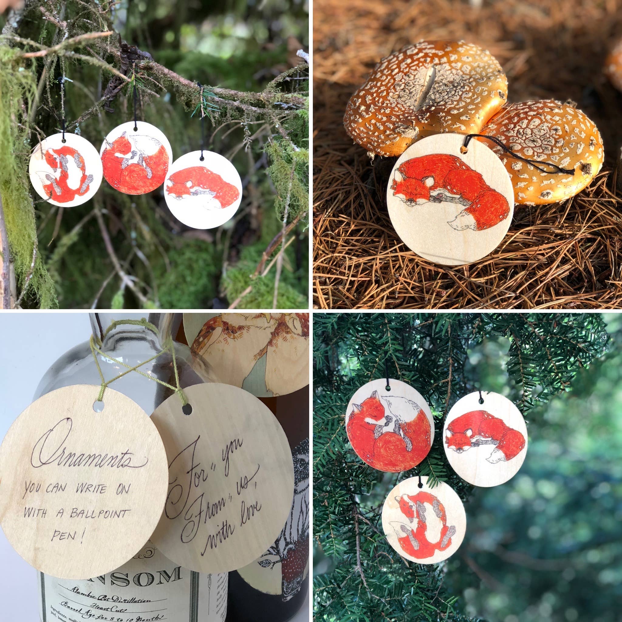 Underbrush Art - Vente Étiquette cadeau - Étiquette-cadeau Renard en bois (sieste)1