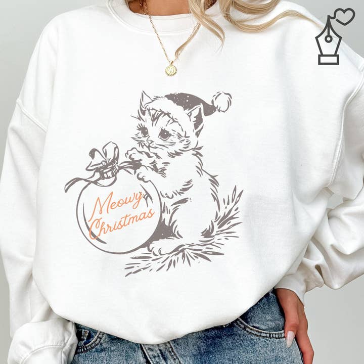 Camisola de Natal Miaugenta, Suéter de Gato Festivo por atacado de KylieBeth Designs