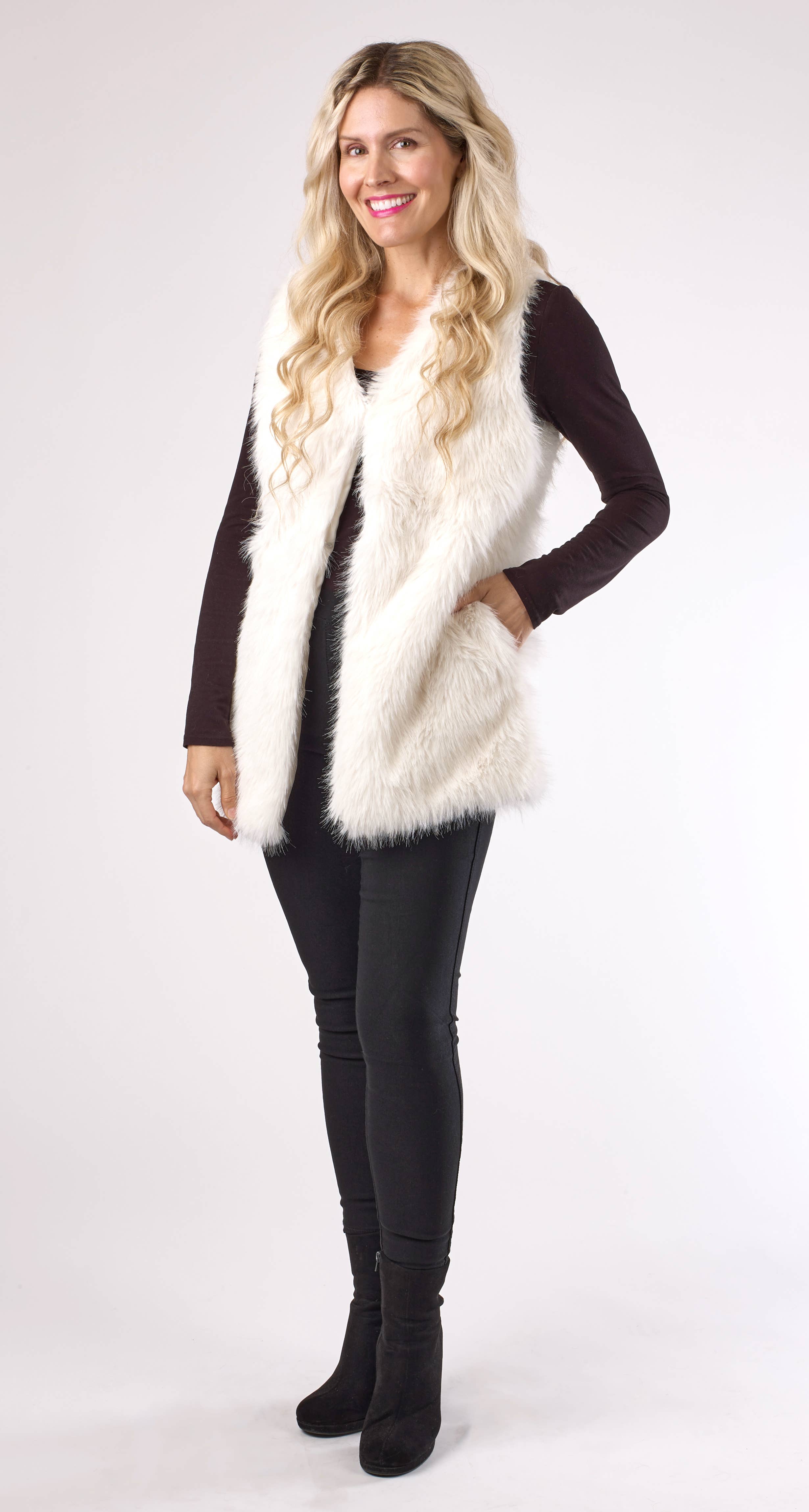 Kaleidoscope Accessories - Vente Veste sans manches – femme - Gilet en fourrure shaggy, 2 assortis0