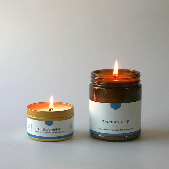 Vacant Wheel - Wholesale Jar/Filled Candle - THUNDERHEAD Amber Jar Soy Candle - Ozone and Mossy Cedarwood, Hand-Poured (9 oz)3