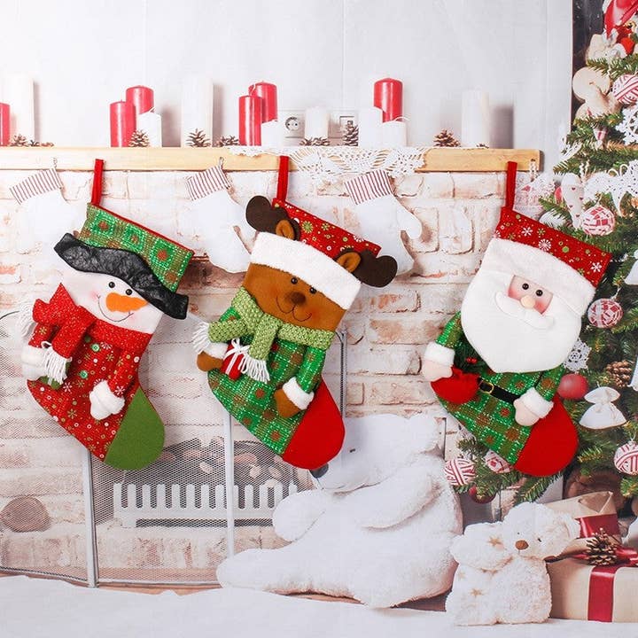 Cartoon Santa Claus Christmas Stocking Gift Bag for wholesale by Plush Looks